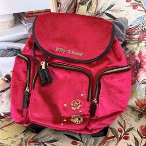 Betsey Johnson Floral Red Backpack with Gold Accents